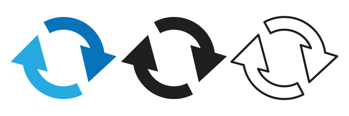Circle arrow icon set. Round reload arrow sign,  loop rotation sign. Rotate arrow symbol. 