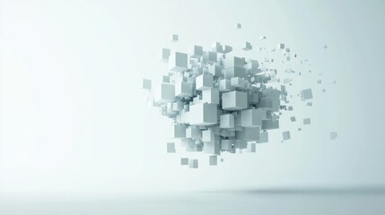Abstract 3D Rendering of White Cubes in a White Space