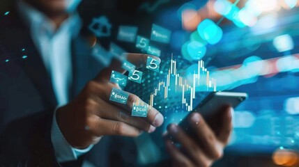 Businessman conducting foreign currency exchange with blockchain technology