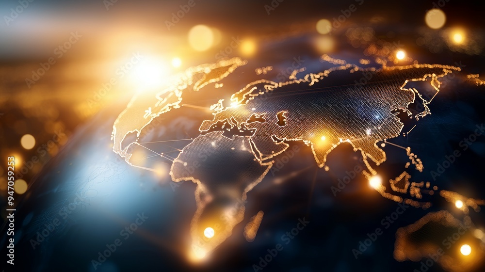 Poster a globe with a network of lights surrounding it