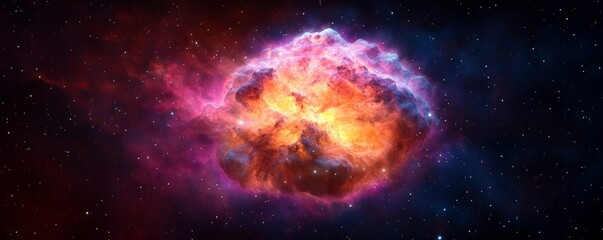 Obraz premium A vibrant cosmic explosion in deep space, showcasing stunning colors and swirling gas clouds in the universe's grandeur.