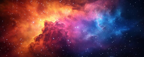 Fototapeta premium A vibrant cosmic scene showcasing colorful nebulae and starry skies, perfect for space and astronomy enthusiasts.