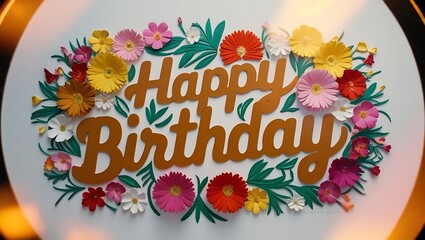 Obraz premium Happy Birthday sign with colorful flowers