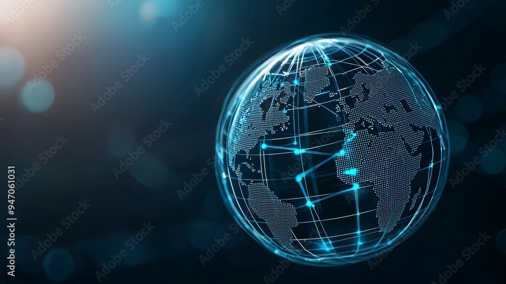 Aufkleber a blue globe with a network of lines connecting it
