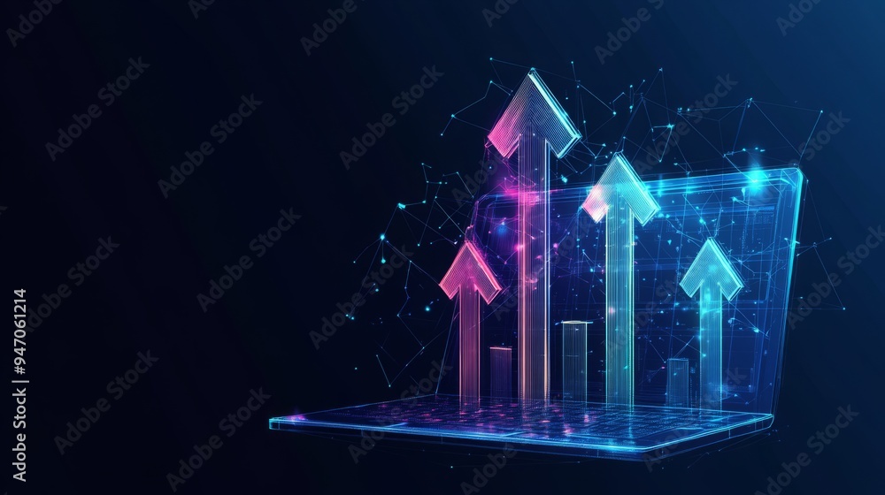 Aufkleber abstract high speed growth up arrows on a laptop screen. fast internet concept. boost metaphor on te