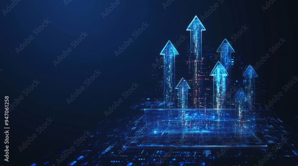 Aufkleber abstract high speed growth up arrows on a laptop screen. fast internet concept. boost metaphor on te