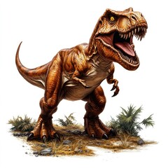 Fototapeta premium A Brown Tyrannosaurus Rex Roaring with Open Mouth and Tongue Out