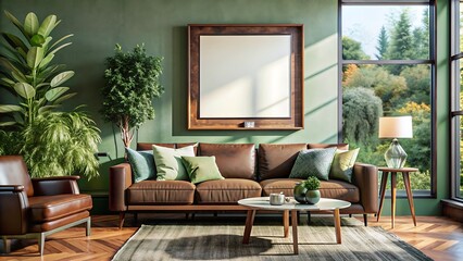 Fototapeta premium Living room with frame mockup, modern furniture, living room interior