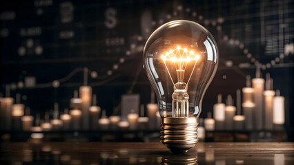 Bright Ideas: Glowing Light Bulb with Financial Graphs for Innovative Financial Strategies in the Financial Sector - Photo Stock Concept