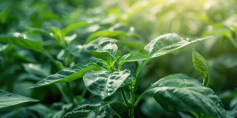 Fototapeta premium Locally Cultivated Green Pepper Plant
