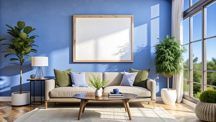 Obraz premium Living room with frame mockup, modern furniture, living room interior
