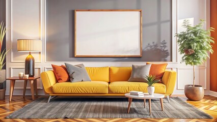 Living room with frame mockup, modern furniture, living room interior