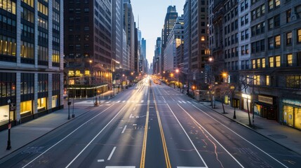 Obraz premium Empty Street in the City at Dusk.