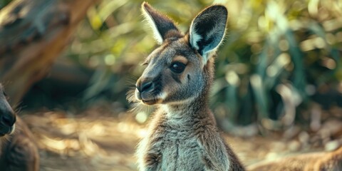 Fototapeta premium Adorable infant kangaroo at the zoo