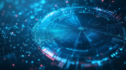 Fototapeta premium Abstract pie chart top view on technology blue background in futuristic low poly wireframe hologram style. Business analysis concept. Polygonal digital circle diagram or graph chart with 3D effect. 