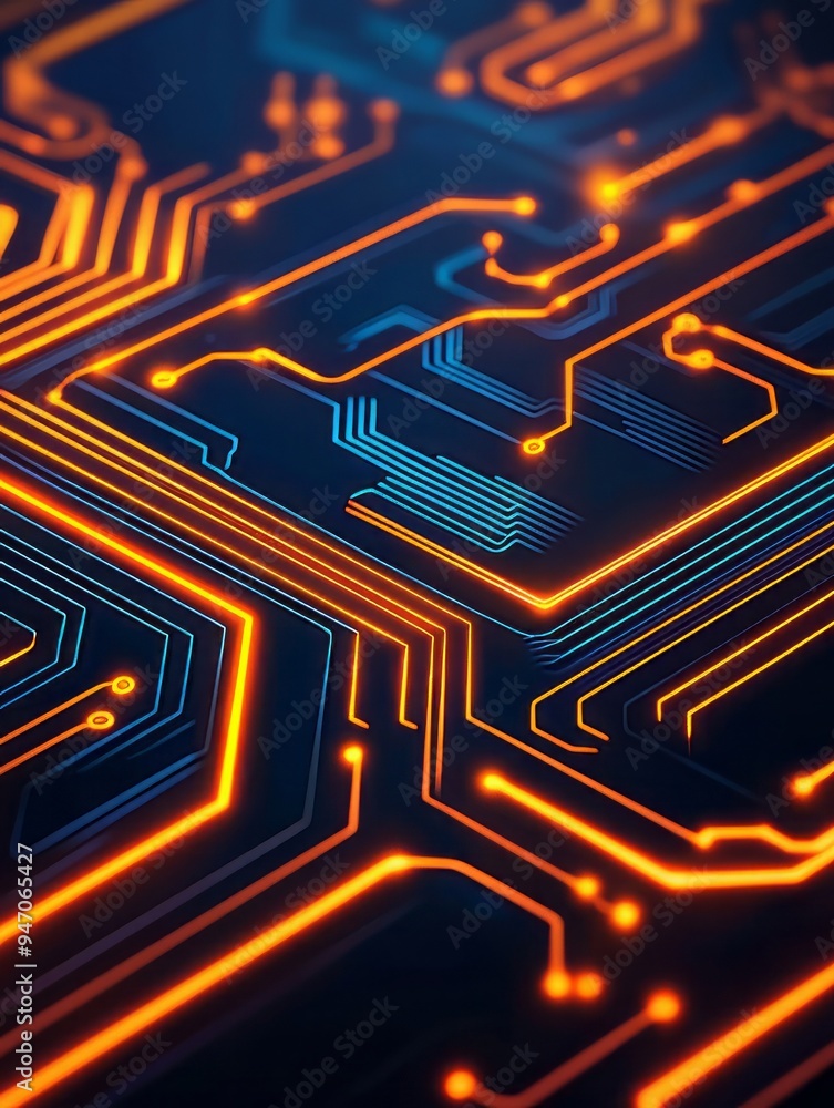 Aufkleber close-up view of a vibrant circuit board design, showcasing intricate lines and glowing connections 