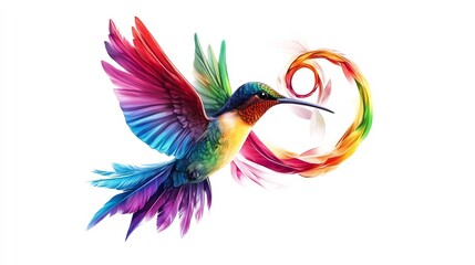 Obraz premium Hummingbird in Flight with Rainbow Feathers