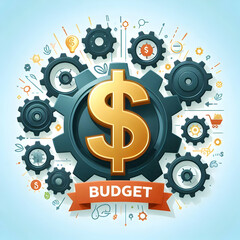 Obraz premium Innovative Vector Design: Dollar Sign and Gears for Budget Concept - Isolated Elements on White Background Symbolizing Operational Management Importance