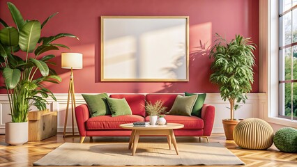 Living room with frame mockup, modern furniture, living room interior