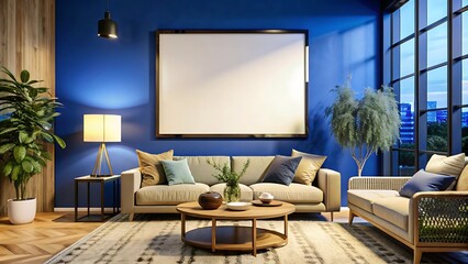 Living room with frame mockup, modern furniture, living room interior