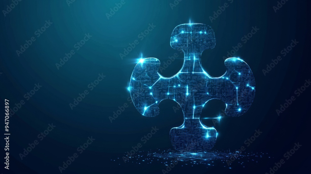 Poster abstract puzzle pieces. digital jigsaw icon. teamwork and business solution concept in a low poly wi