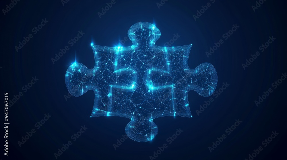 Poster abstract puzzle pieces. digital jigsaw icon. teamwork and business solution concept in a low poly wi