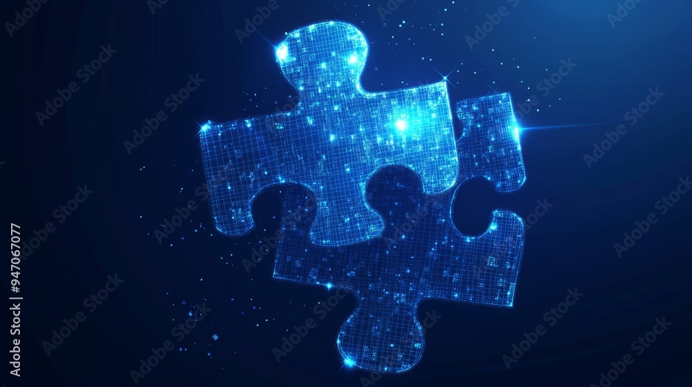 Poster abstract puzzle pieces. digital jigsaw icon. teamwork and business solution concept in a low poly wi