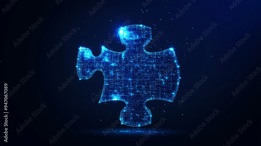 Poster abstract puzzle pieces. digital jigsaw icon. teamwork and business solution concept in a low poly wi
