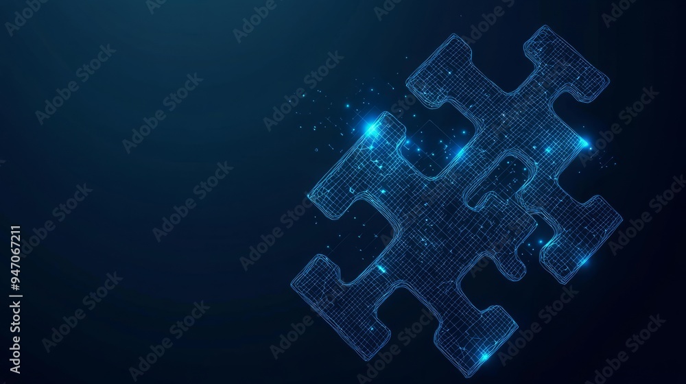 Poster abstract puzzle pieces. digital jigsaw icon. teamwork and business solution concept in a low poly wi