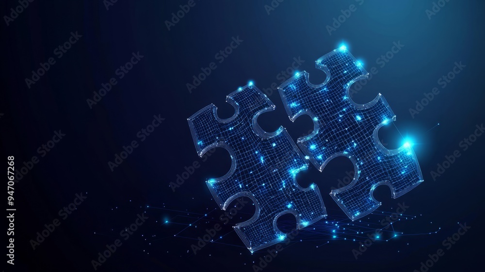 Poster abstract puzzle pieces. digital jigsaw icon. teamwork and business solution concept in a low poly wi