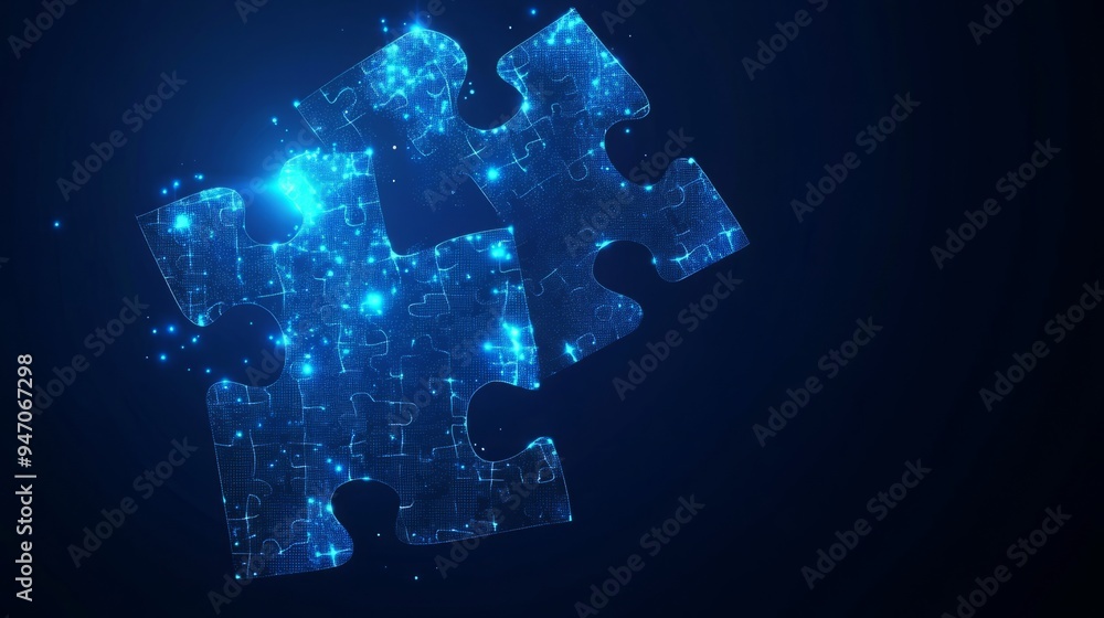 Poster abstract puzzle pieces. digital jigsaw icon. teamwork and business solution concept in a low poly wi