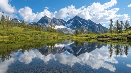 Mountain Range Reflection in Still Water