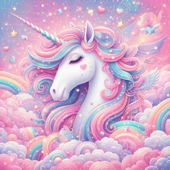 Rainbow unicorn pastel background with glitter stars. Pink fantasy sky. Holographic space with bokeh. Fairy iridescent gradient backdrop. Vector	