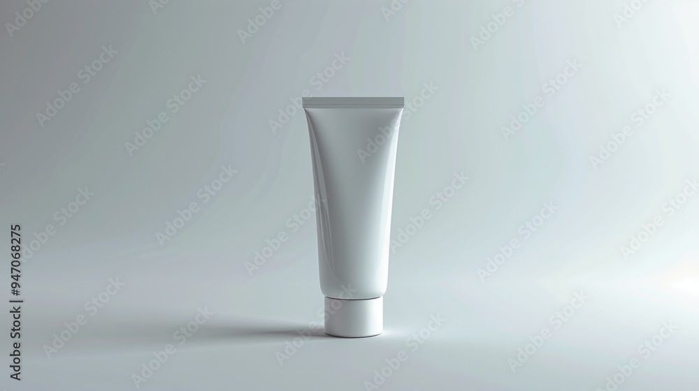 Poster a tube of toothpaste sitting on a clean and empty white surface