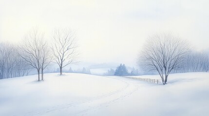 Charming Snowy Path in Watercolor, Leading to Holiday Adventures
