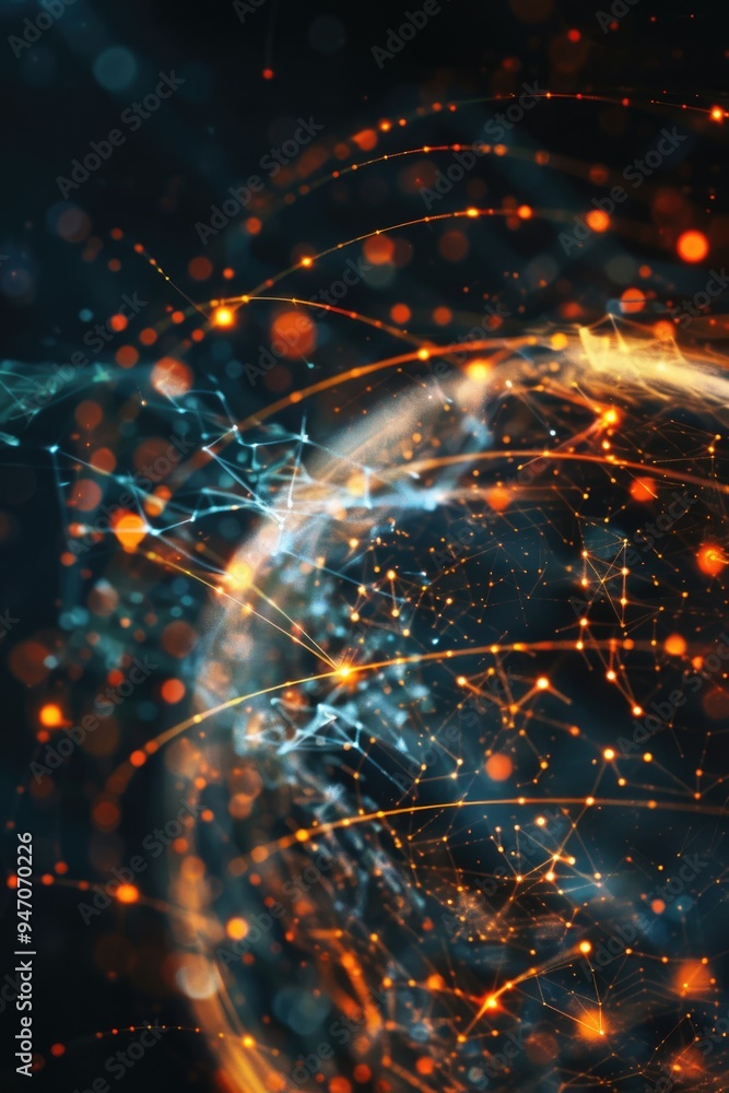 Poster Abstract design featuring a sphere surrounded by intricate lines and dots, great for backgrounds or patterns