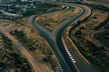 Fototapeta premium Aerial shot of a winding road in the desert, suitable for travel or adventure-themed projects