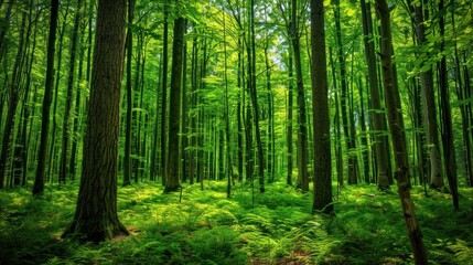 Obraz premium Tranquil Forest with Lush Greenery.