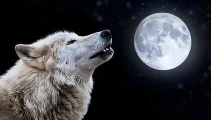 Wolf Howling on a Full Moon Night Starry Sky, Photo Realistic, Wallpaper, Cover and Screen for Smartphone, Cell Phone, PC, Laptop