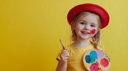 little girl painting, young artist, a child holding a palette, future aspiration, hobby