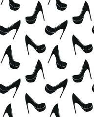 Vector seamless pattern of hand drawn doodle sketch female high heel shoes isolated on white background