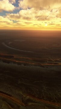 Aerial shot with a drone at sunset of the Richat Structure; Mauritania; in the Sahara desert. Africa