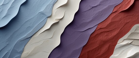 Obraz premium Abstract Wavy Pattern of Crinkled Paper in Blue, White, Purple, and Red