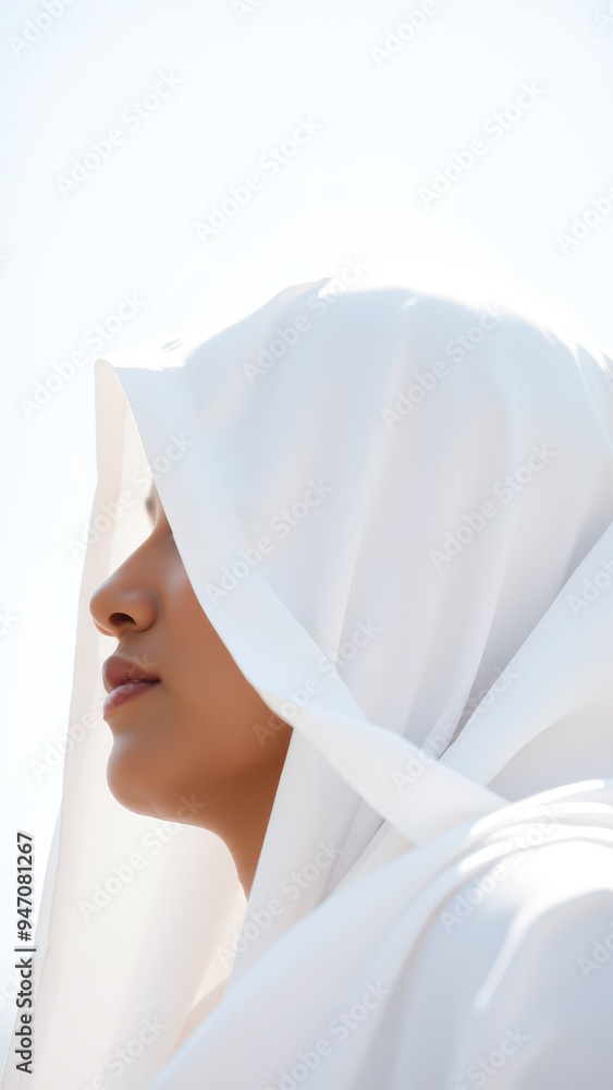 Wall mural Woman in White, Soft Light, Minimalist Portrait