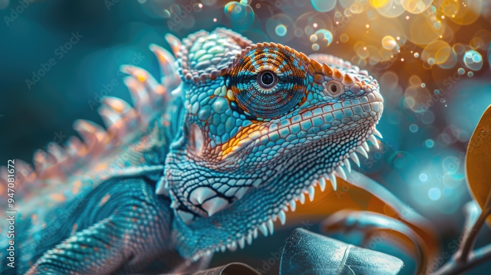 Poster close-up shot of a lizard perched on a tree branch