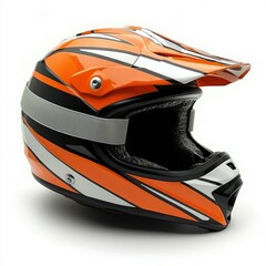 Fototapeta premium Orange and Black Motorcycle Helmet with White Stripes