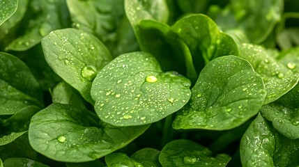 Closeup macro shot of fresh vibrant green sorrel leaves with delicate dew droplets on a clean isolated backdrop  Organic natural plant material with a serene calming aesthetic