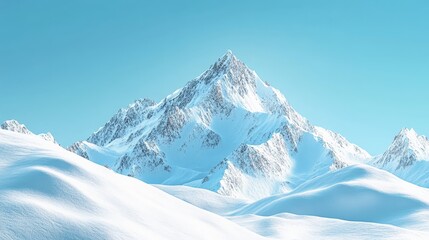 Obraz premium A breathtaking view of a majestic snowy mountain peak under a clear blue sky, showcasing the serene beauty of winter landscapes.