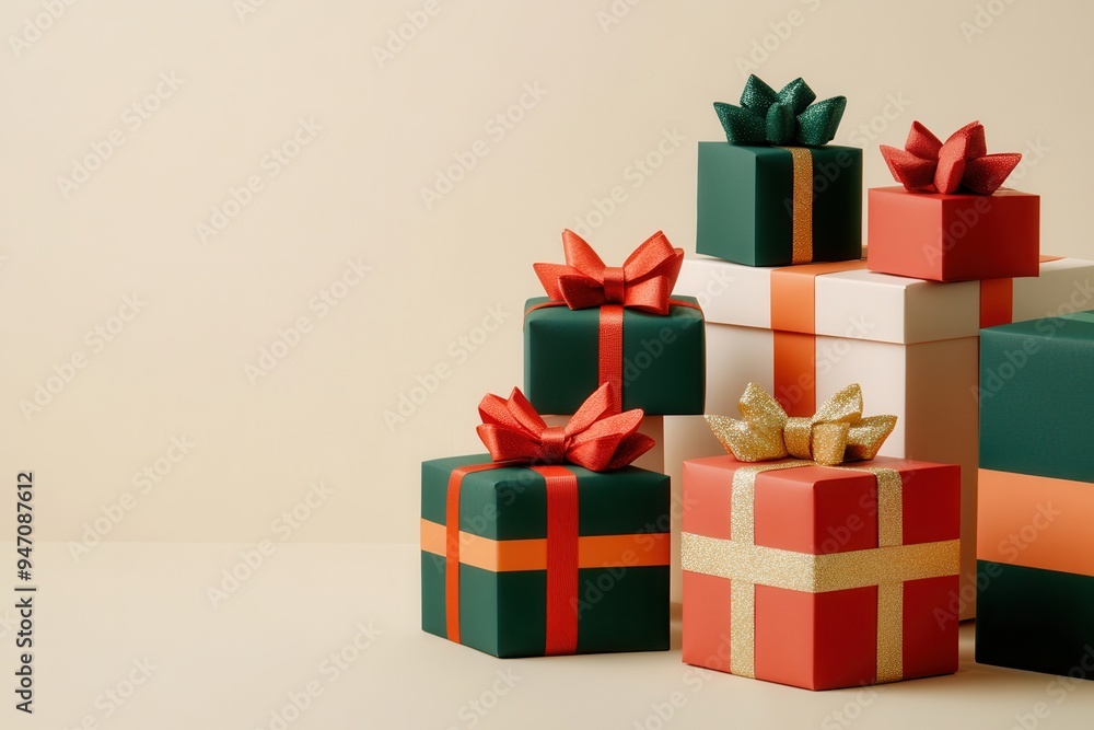 Aufkleber these christmas gift boxes showcase a colorful array of geometric shapes adorned with vibrant ribbon