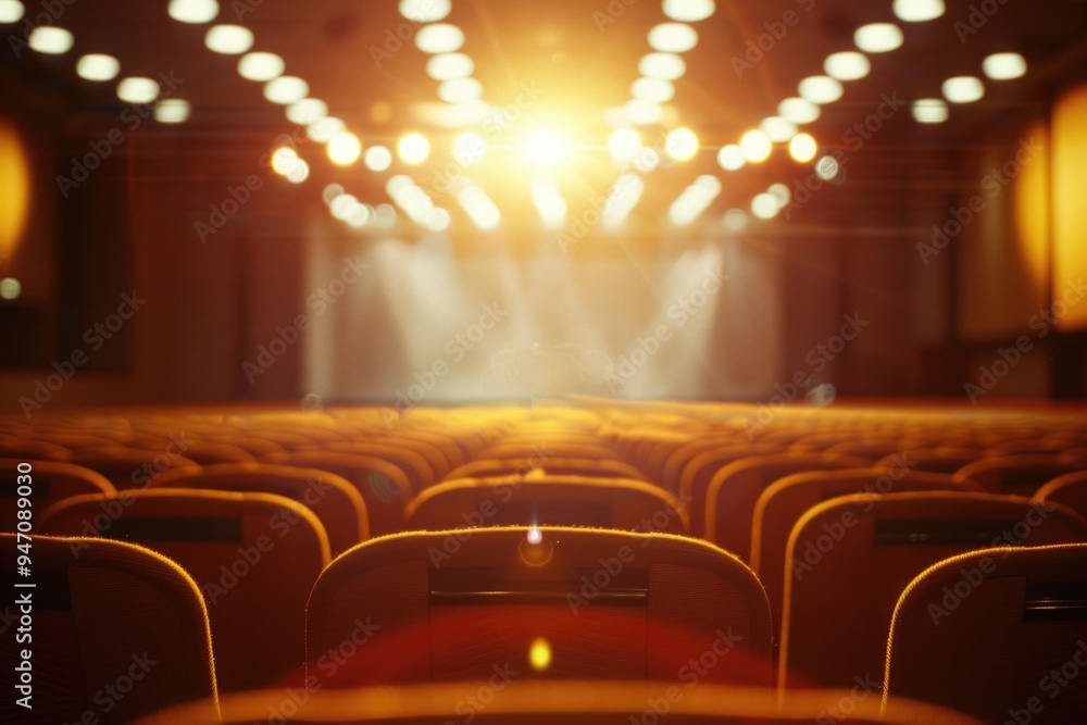 Aufkleber a theater interior with rows of seats and bright lights, suitable for event or performance use
